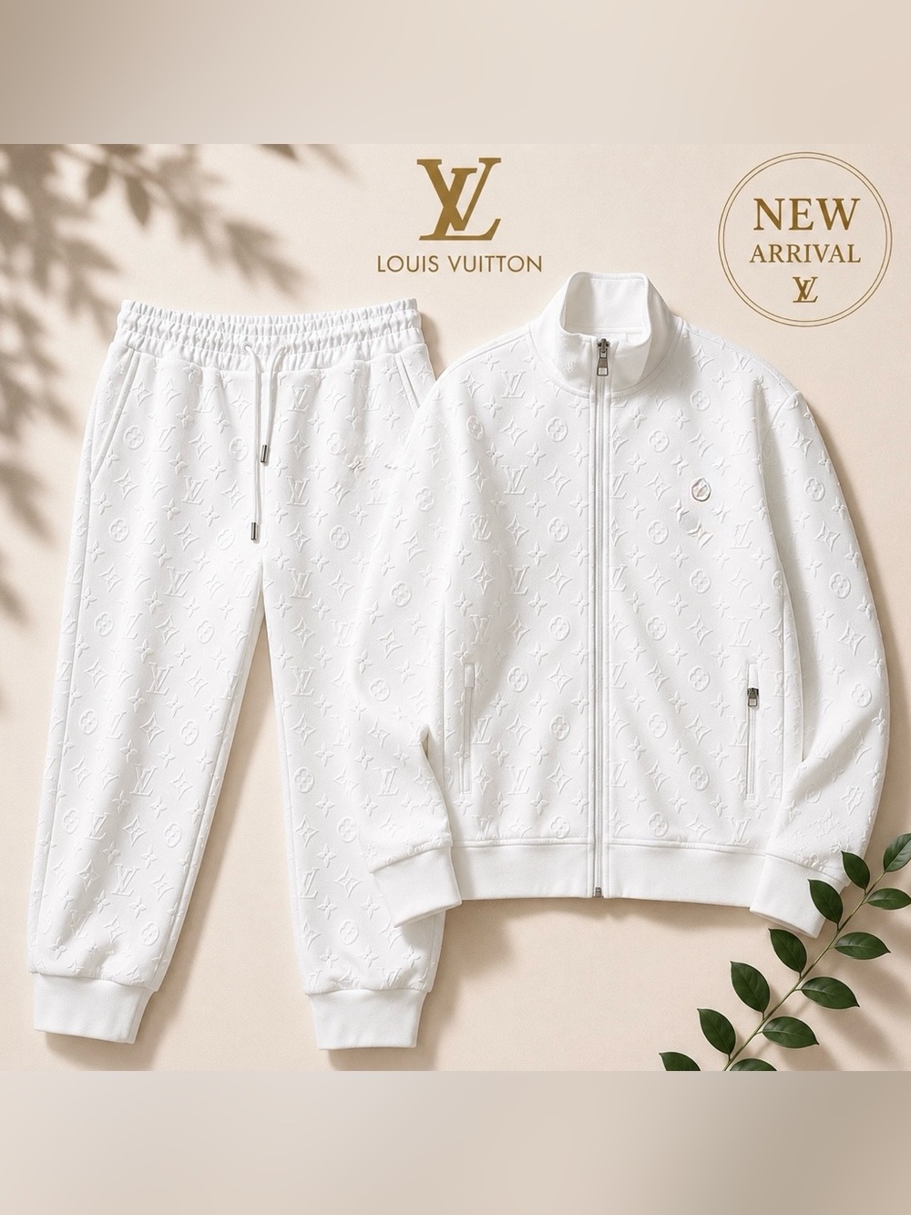 🤍 Men’s Monogram Embossed Tracksuit Set – White 🤍